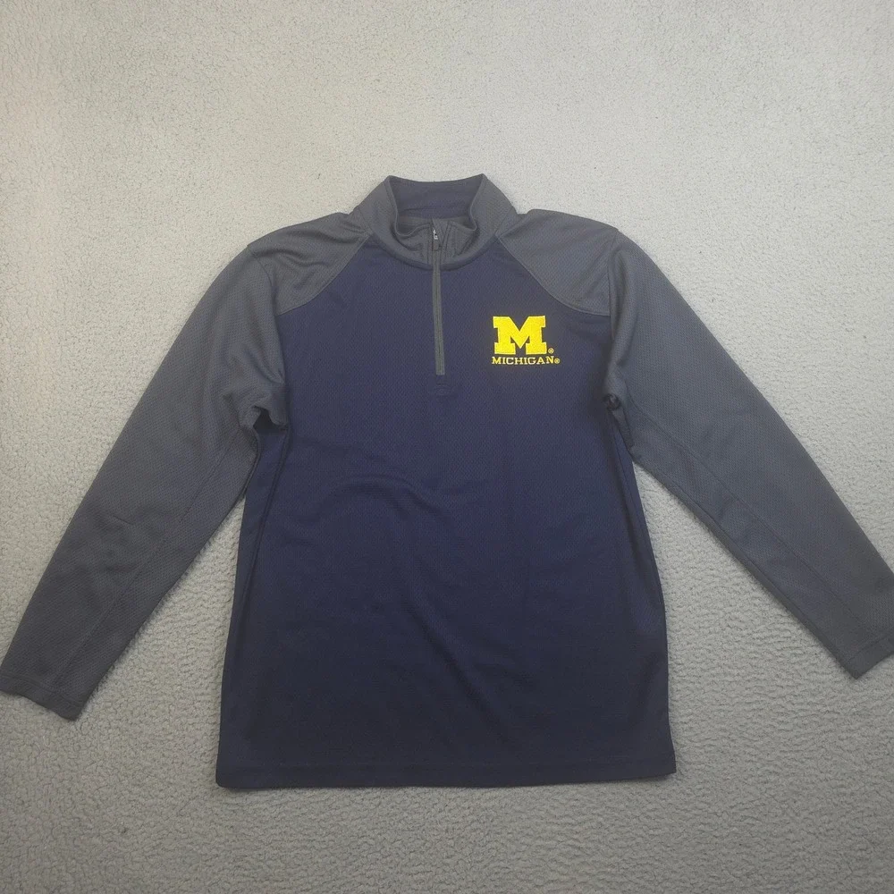 Michigan Wolverines 1/4 Zip Pullover Mens Large Blue Gray Textured Pro Edge